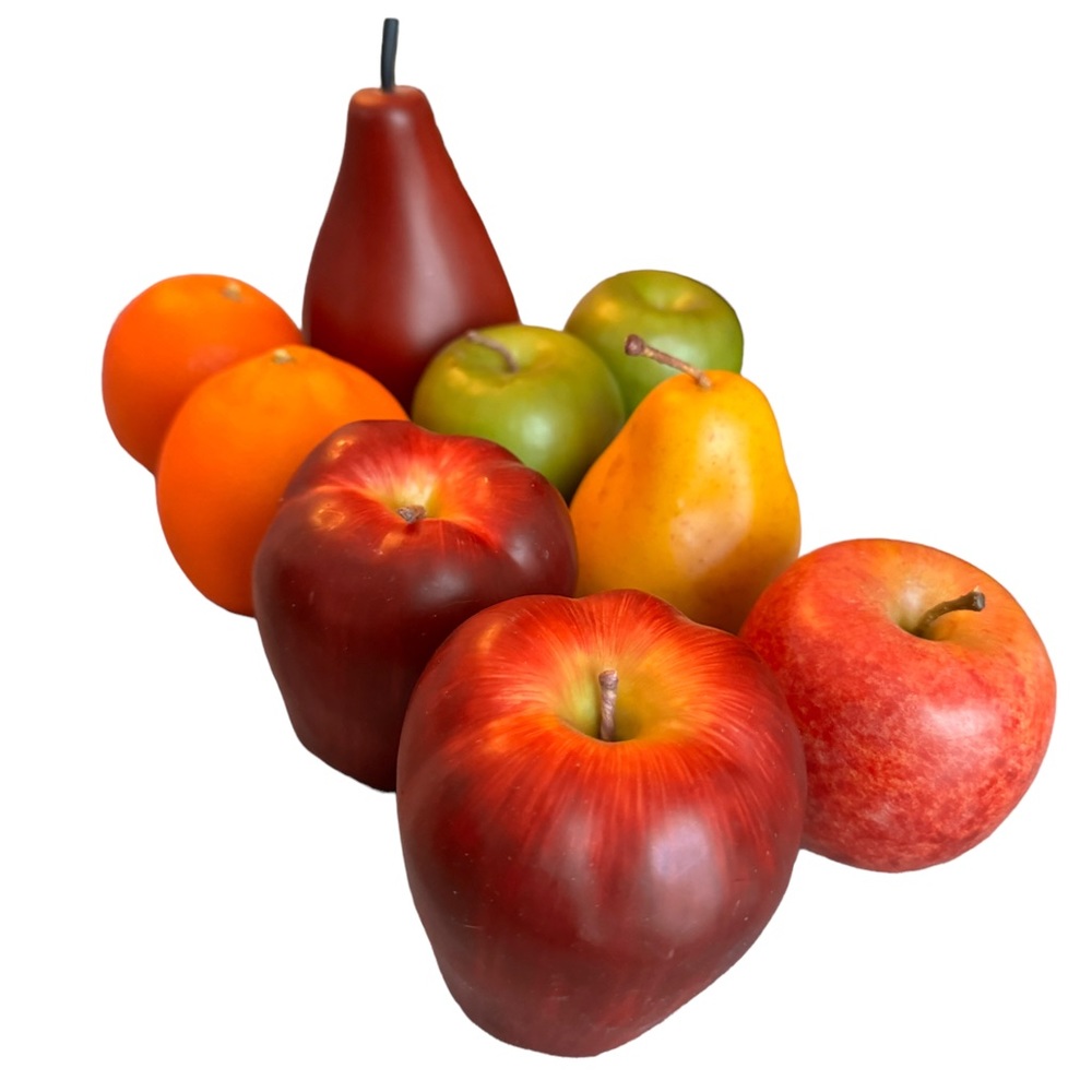 Bunch of 9 Faux Fruits -Apples, Oranges, & Pears -Red, Green, Yellow, & Orange